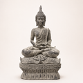 Antique-finish meditating Buddha sculpture, front view
