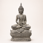 Antique-finish meditating Buddha sculpture, front view