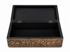 Open decorative keepsake box showing its spacious dark interior