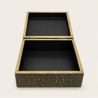 Open Antique Gold Mandala Keepsake Box showing the dark interior