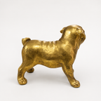 Antique gold standing bulldog sculpture, rear three-quarter view