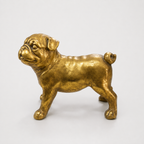 Antique gold standing bulldog sculpture, side view