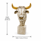 Bull head sculpture dimensions: 12 inches high and 7 inches wide