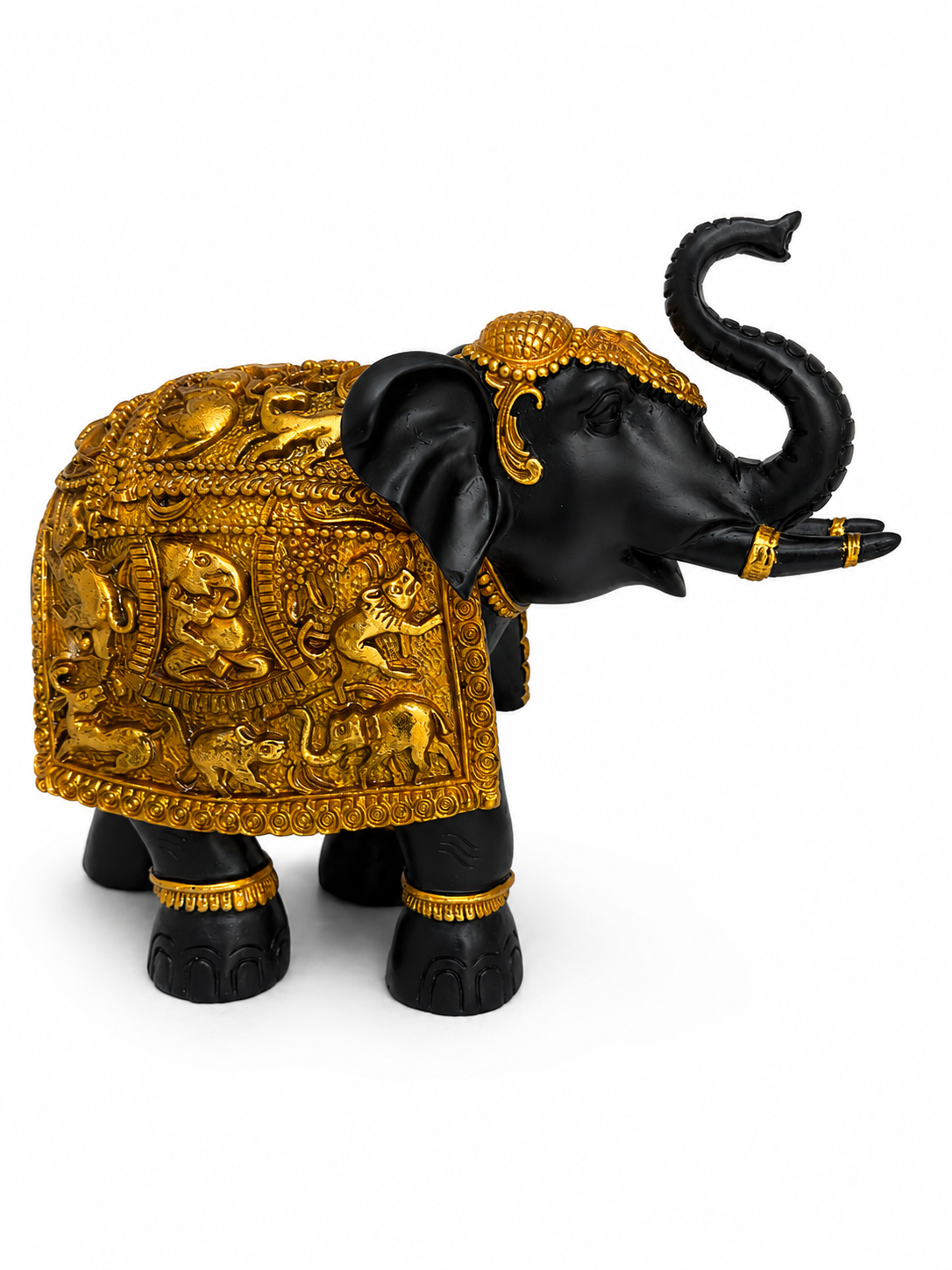 Opposite side view highlighting the gold animal relief panels