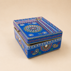 Cobalt Bloom blue keepsake box with floral medallion, paisley patterns and reflective accents