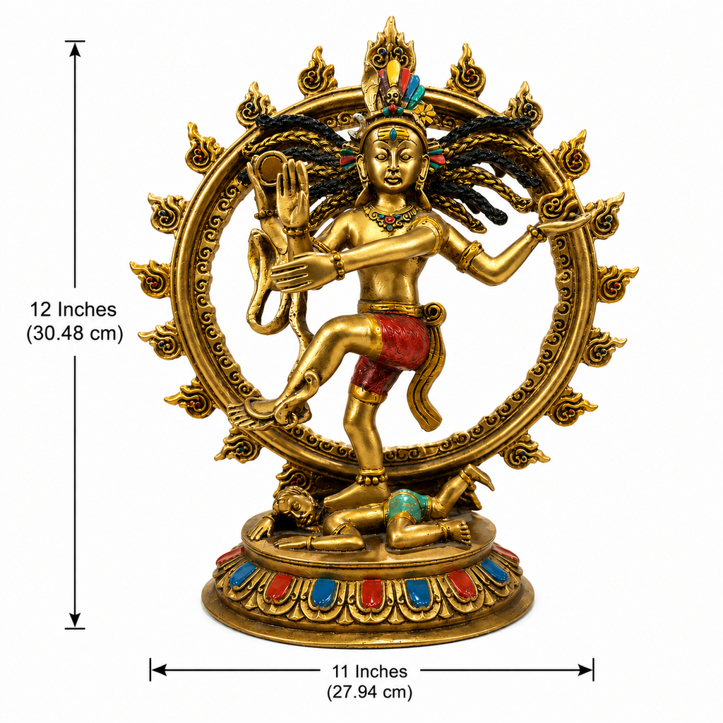 Nataraj Shiva idol dimension image showing 12 inches in height and 11 inches in width, 30.48 by 27.94 cm
