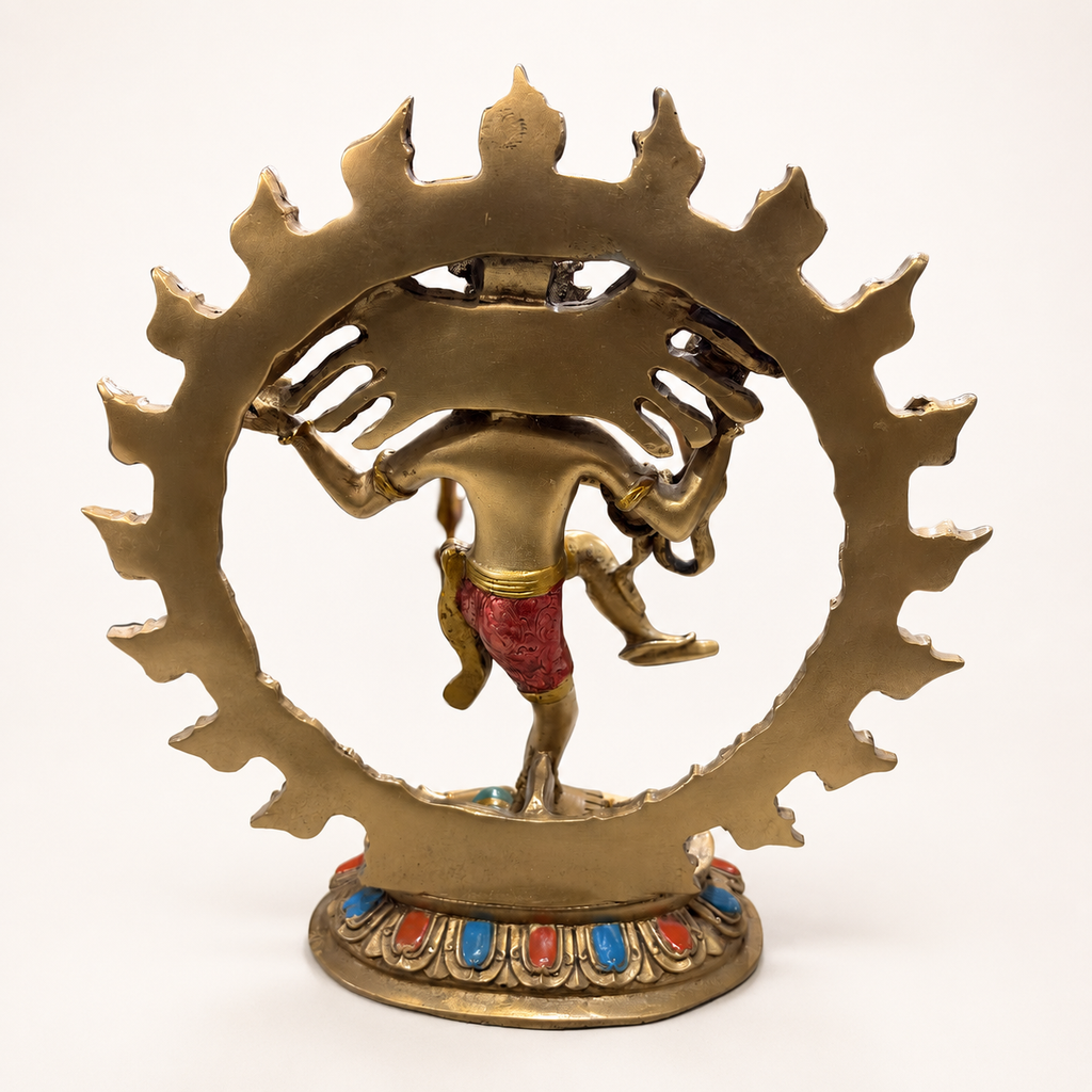 Rear view of the Nataraj Shiva idol showing the circular halo and decorated pedestal