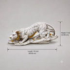 Crouching Majesty tiger sculpture with product dimensions