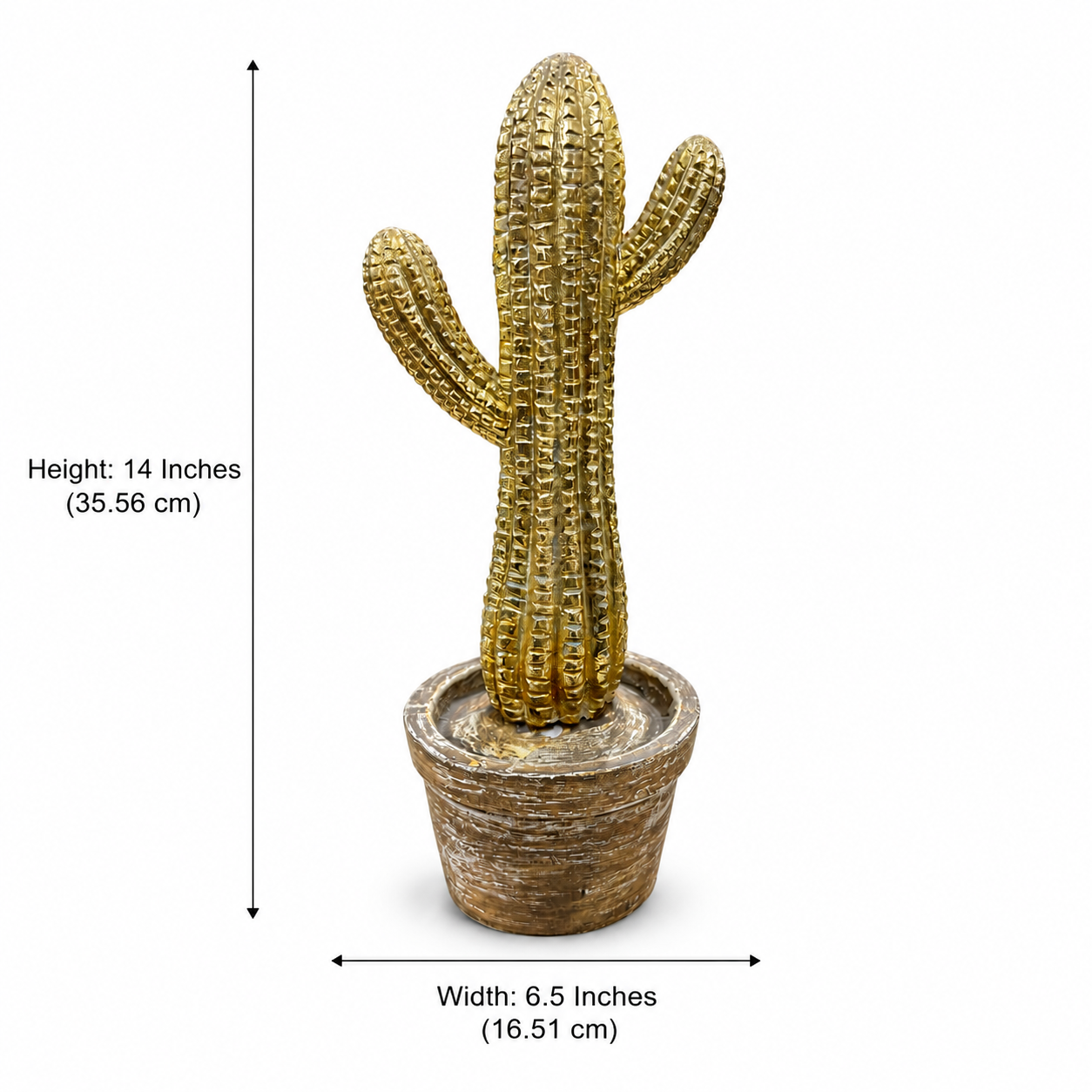 Desert Gleam cactus sculpture dimensions: 14 inches high and 6.5 inches wide