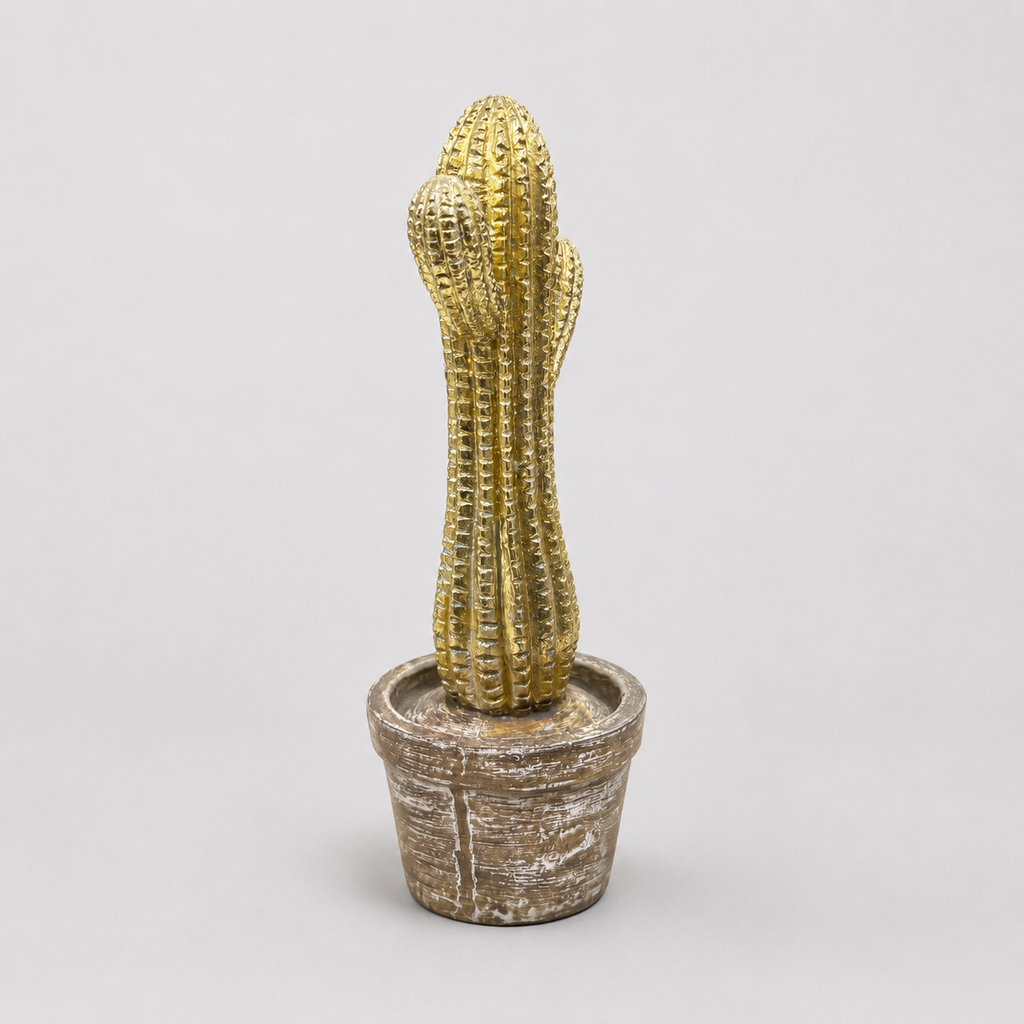 Desert Gleam gold-toned cactus decorative sculpture, rear view