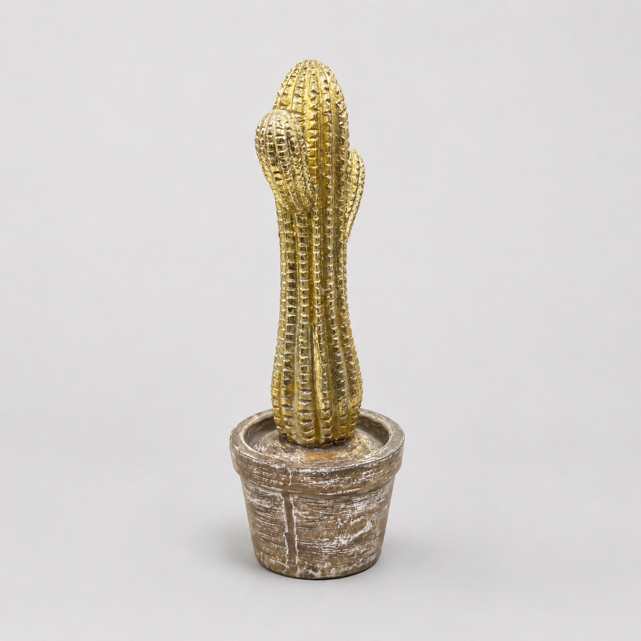 Desert Gleam gold-toned cactus decorative sculpture, rear view