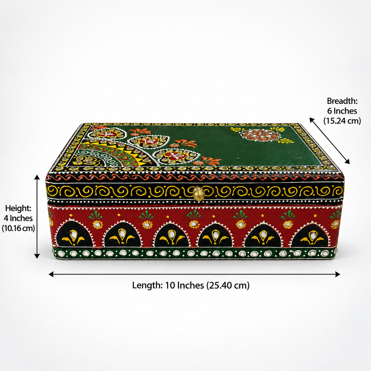 Emerald Darbar box dimensions: 10 inches long, 6 inches wide and 4 inches high