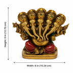 Panchmukhi Ganesha idol dimensions showing 5 inches high by 6 inches wide, 12.70 by 15.24 cm