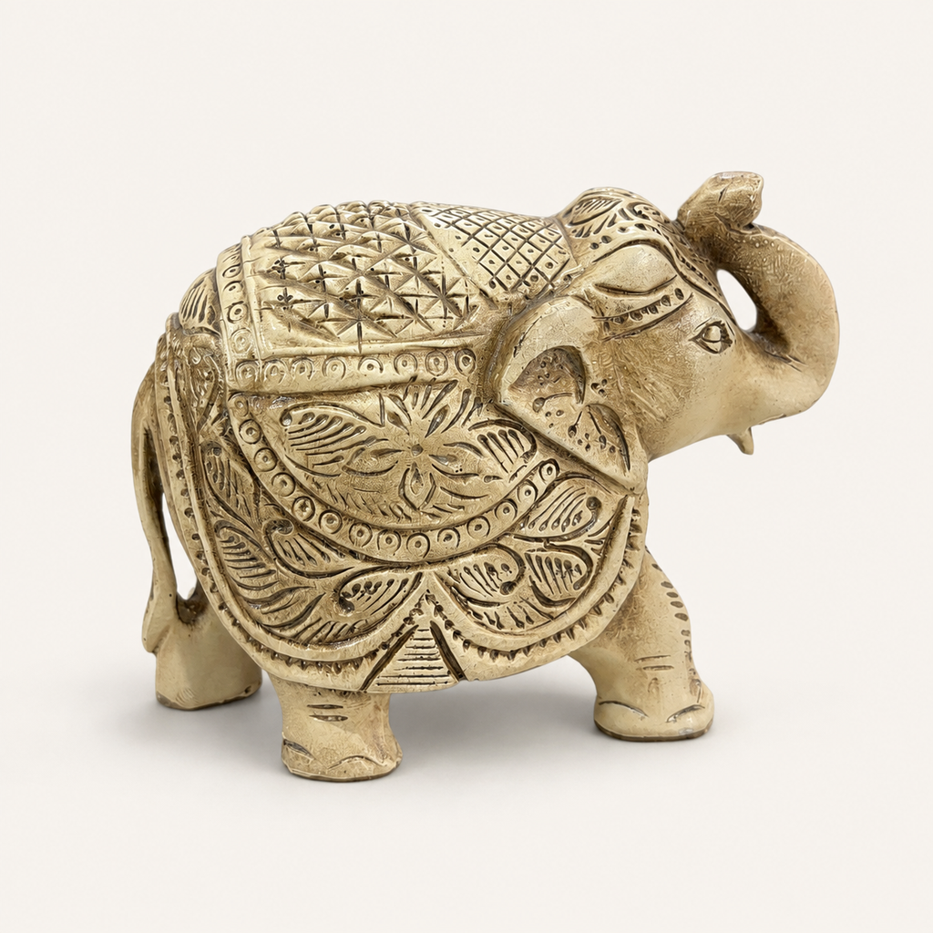 Floral Majesty elephant sculpture showing ornate floral and geometric side detailing