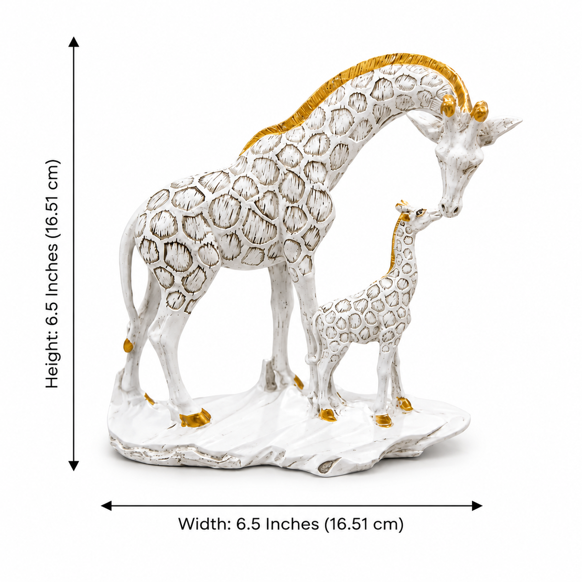 Giraffe pair sculpture dimensions, 6.5 inches wide and 6.5 inches high