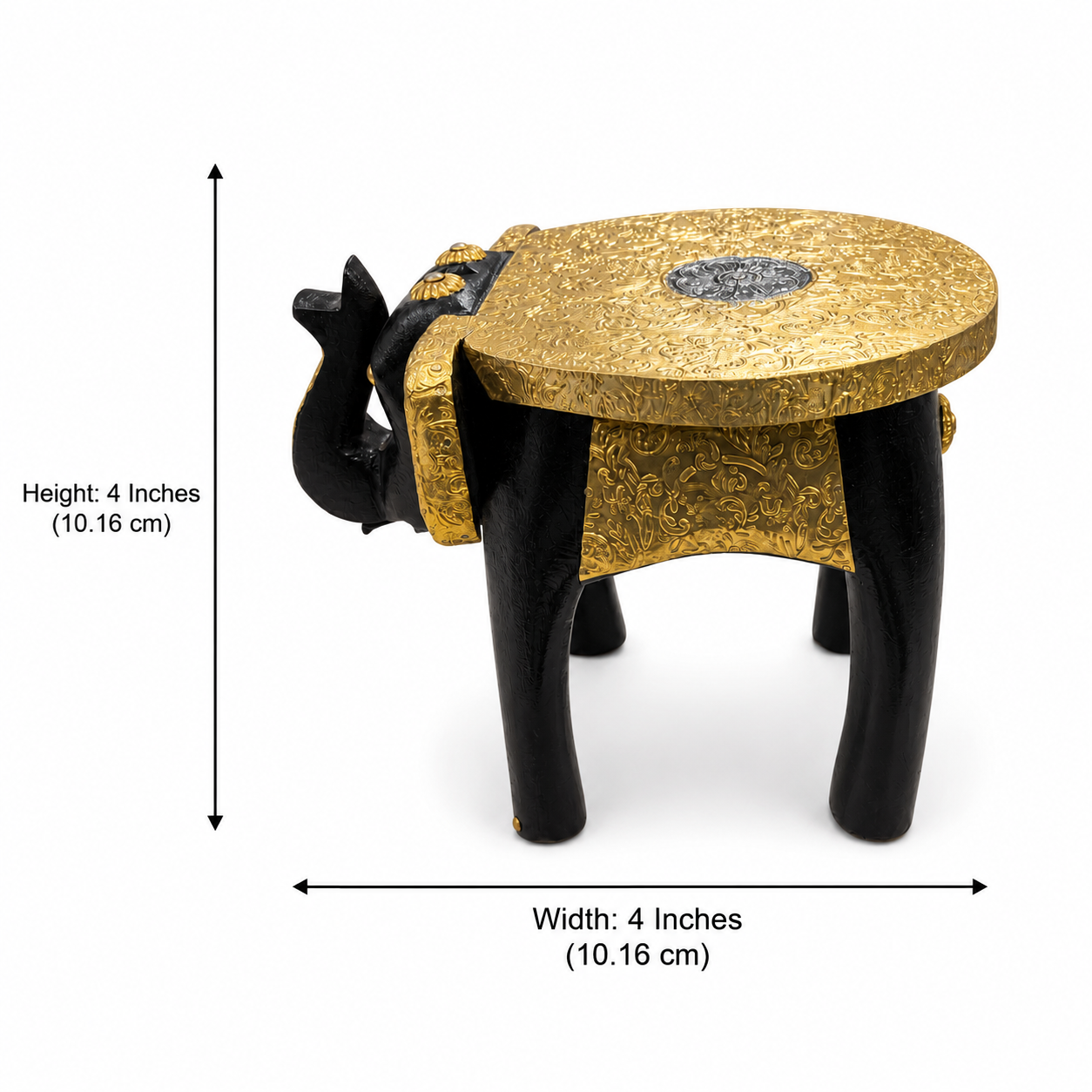 Gilded Elephant Mini Decorative Stool dimensions: 4 inches wide and 4 inches high