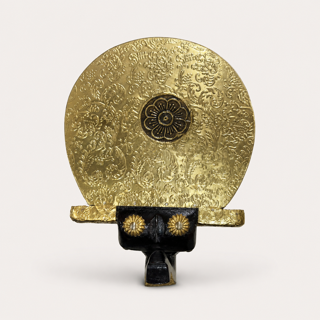Top view of the ornate gold-toned surface on the Gilded Elephant Mini Decorative Stool