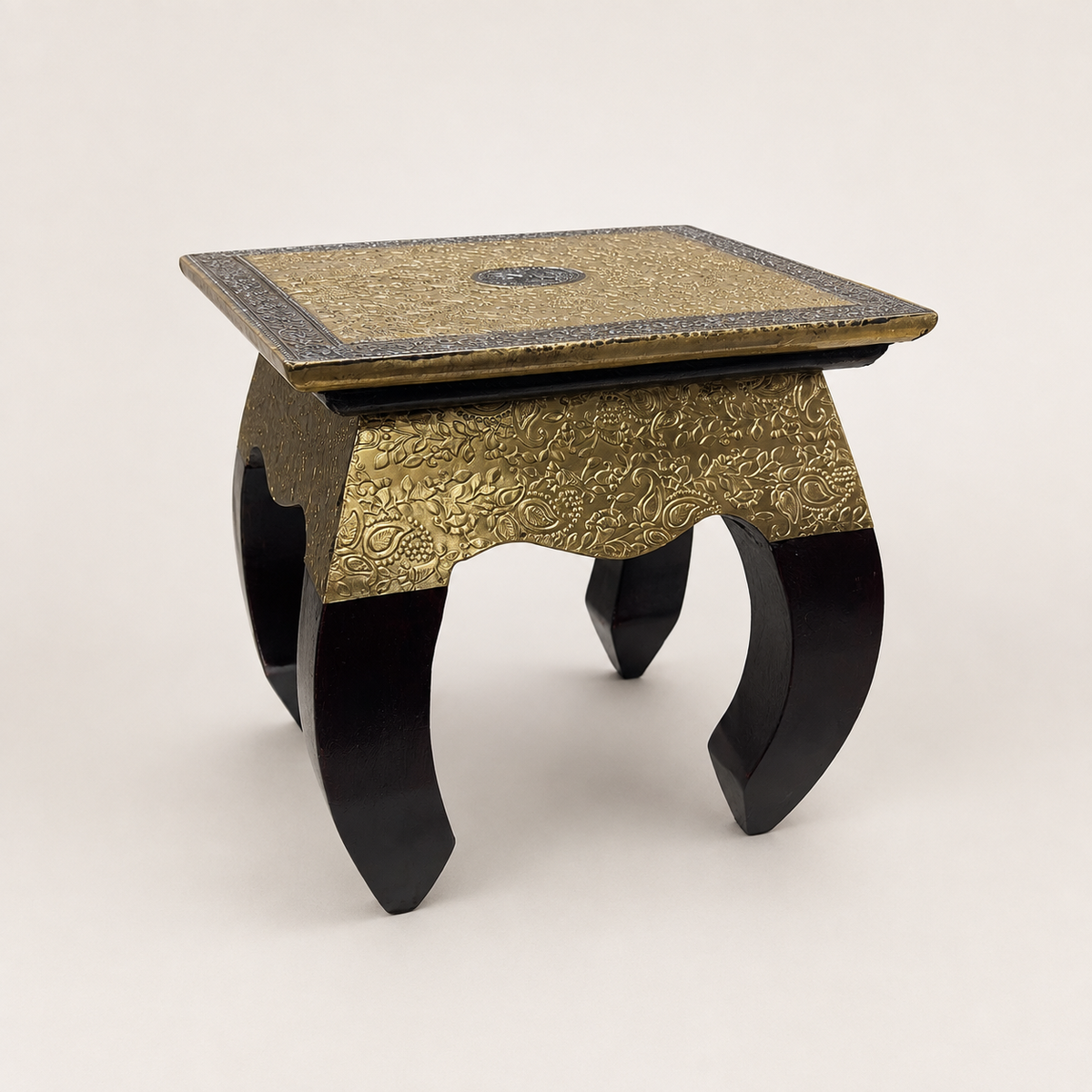 Angled view of the Gilded Paisley Square Decorative Stool