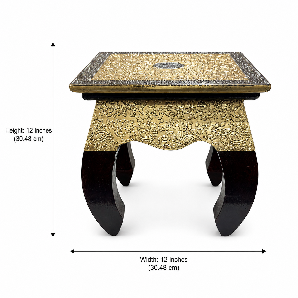 Gilded Paisley Square Decorative Stool dimensions: 12 inches square and 12 inches high