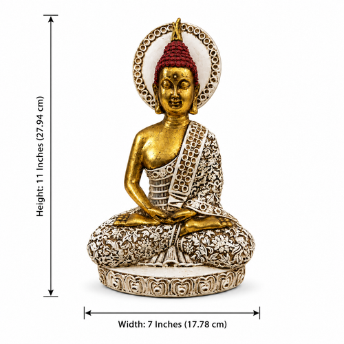 Halo Buddha sculpture dimensions: 11 inches high and 7 inches wide