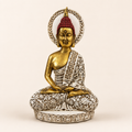 Antique gold, ivory and burgundy halo Buddha sculpture, front view