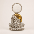 Antique gold, ivory and burgundy halo Buddha sculpture, rear view