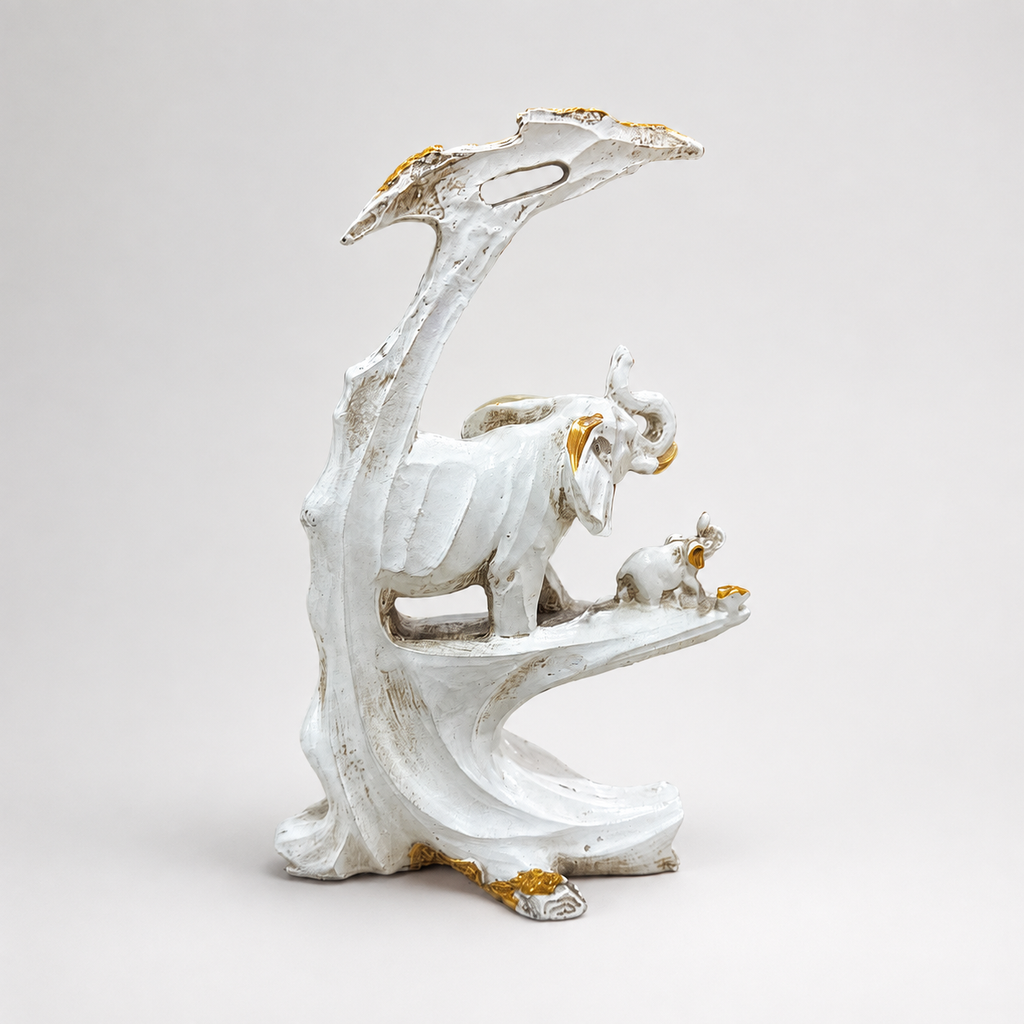 Golden Canopy ivory elephant family decorative sculpture, rear view