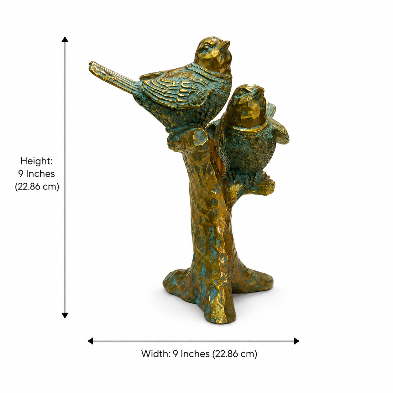 Songbird sculpture dimensions: 9 inches wide and 9 inches high
