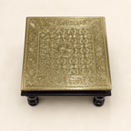 Top view of the ornate Golden Floral Lattice Square Decorative Chowki