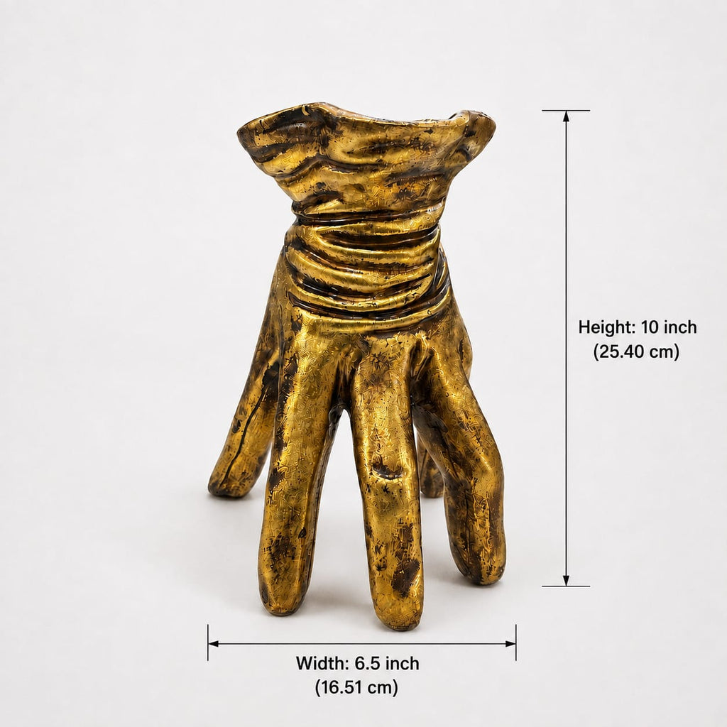 Golden Gesture hand-shaped decorative pot with product dimensions