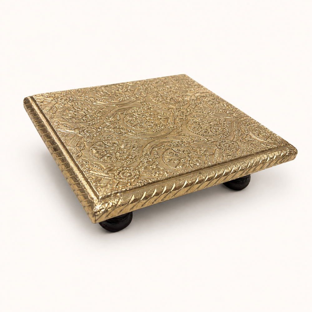 Angled view of the Golden Heritage Mini Decorative Chowki
