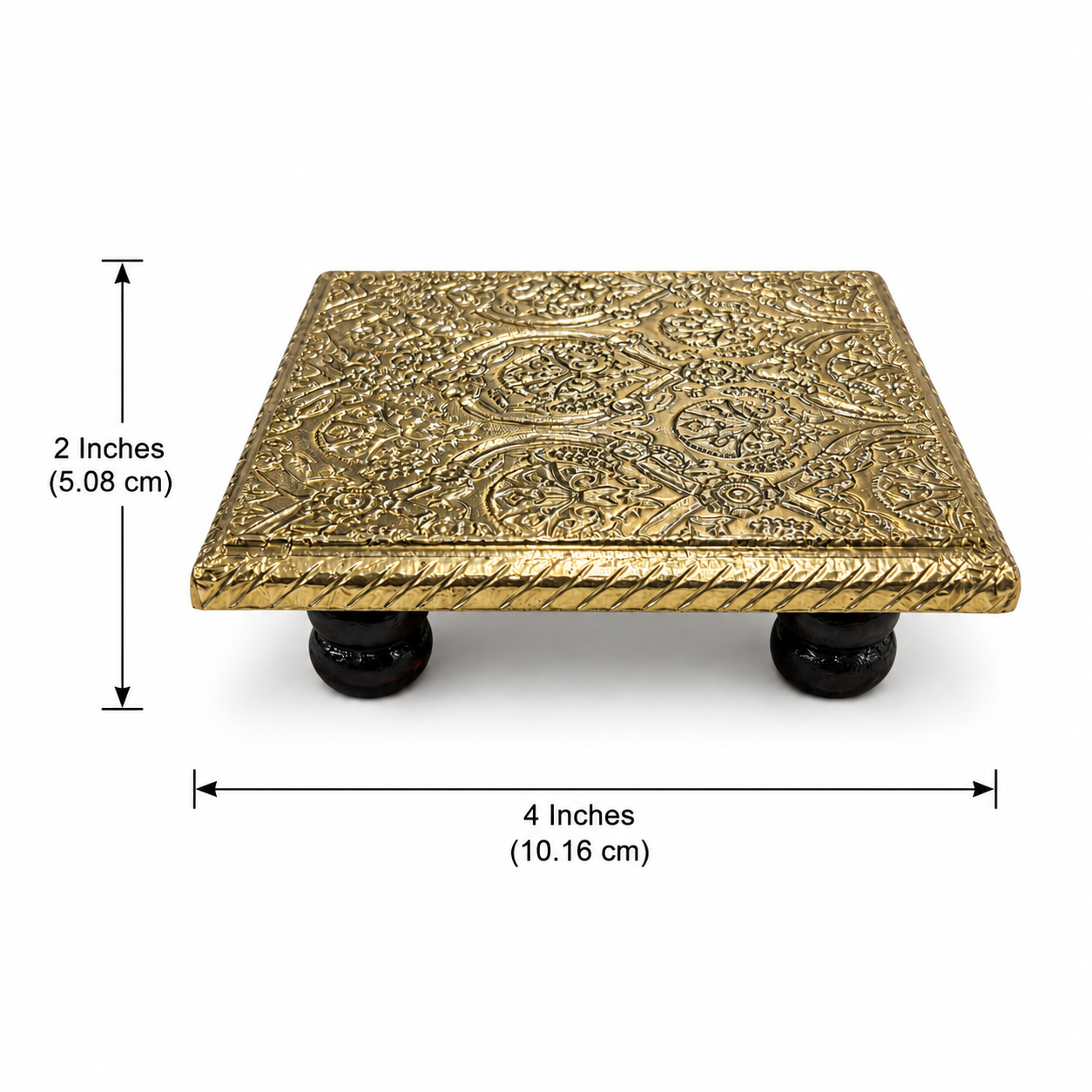 Golden Heritage Mini Decorative Chowki dimensions: 4 inches square and 2 inches high