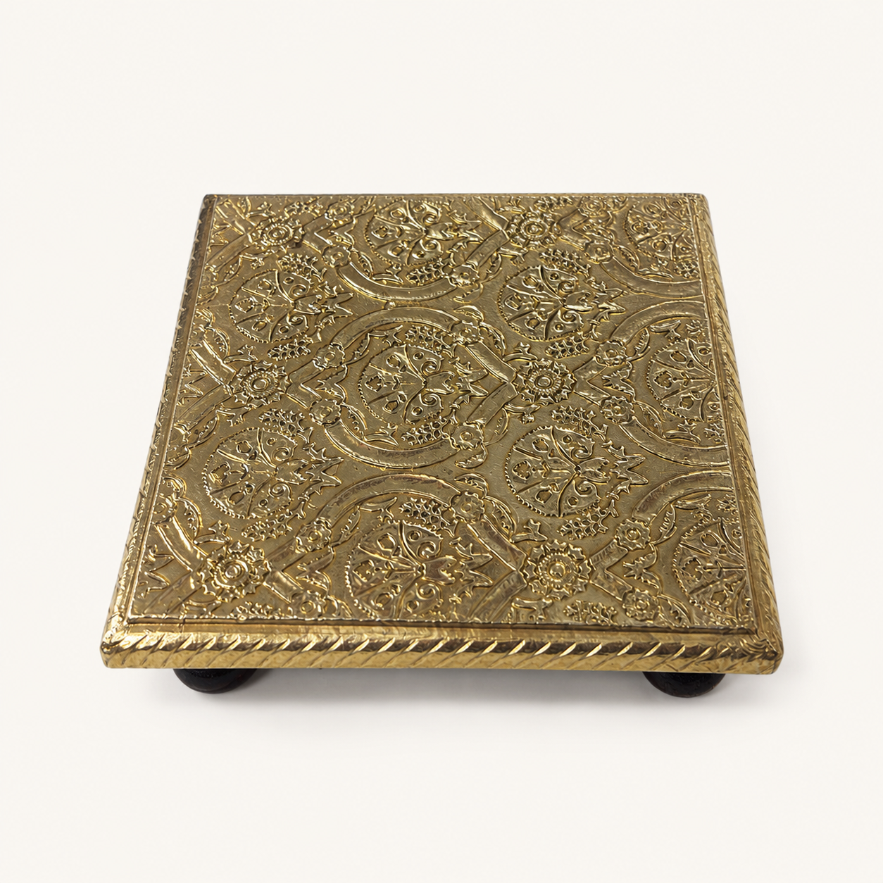 Top view showing ornate gold-tone relief detailing on the mini decorative chowki