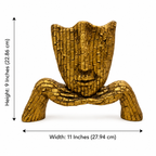 Golden mosaic face sculpture dimensions, 11 inches wide and 9 inches high
