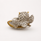 Golden and ivory owl duo decorative tray, rear detail