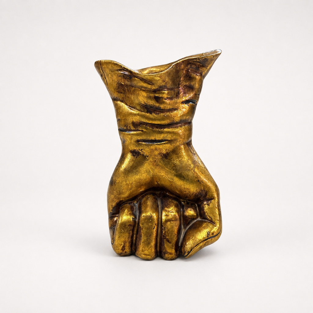 Golden Resolve gold-toned sculpted hand decorative accent, front view