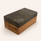 Heritage Paisley Wooden Keepsake Box with warm brown wooden base and ornate dark floral lid, angled view