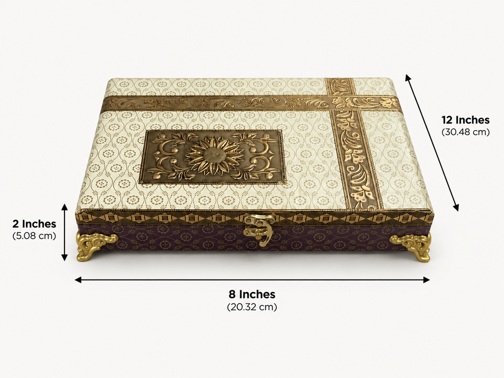 Ivory Bloom organiser box dimensions: 12 by 8 inches, with a height of 2 inches
