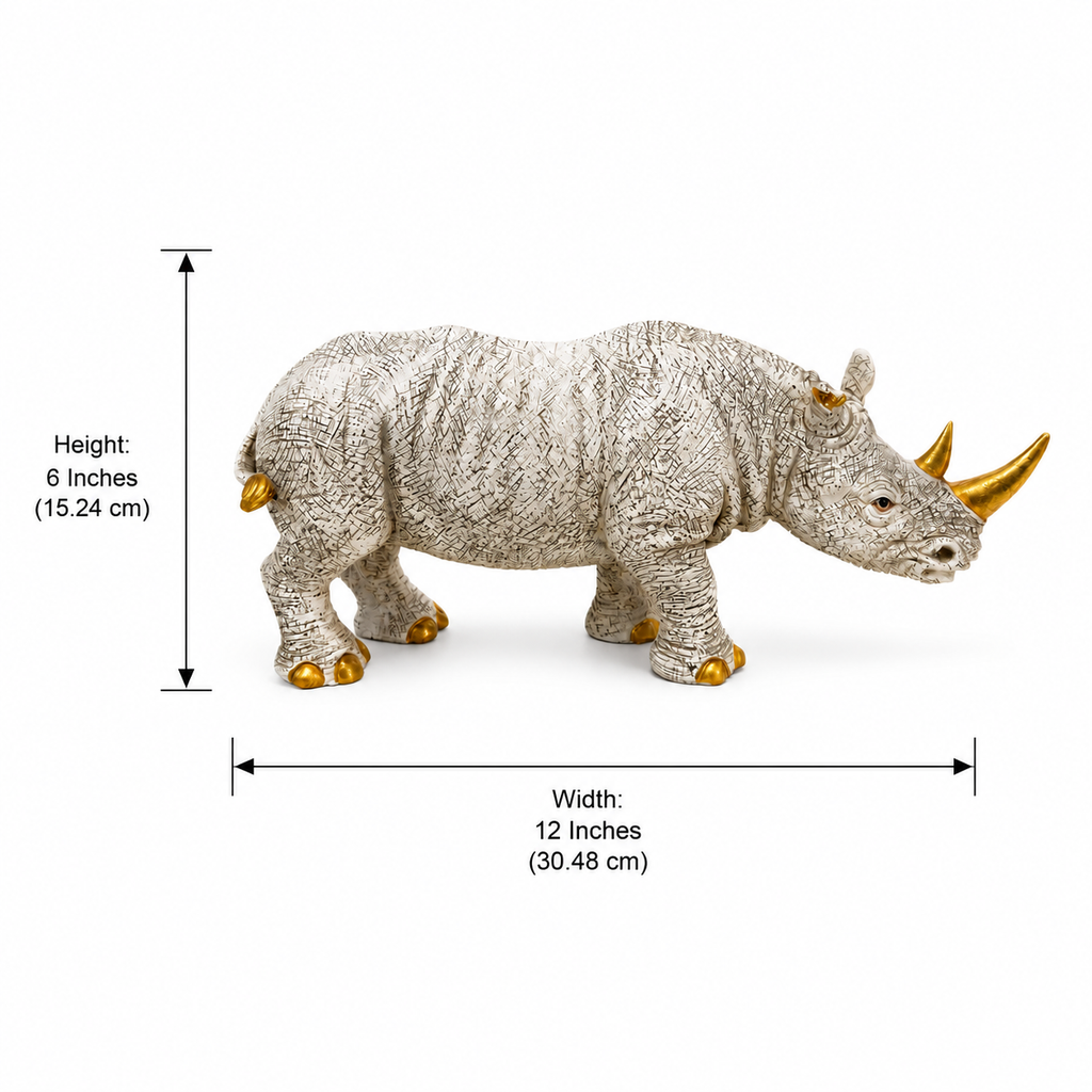 Rhino sculpture dimensions: 12 inches wide and 6 inches high