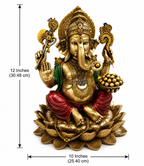 Ganesha idol dimensions showing 12 inches high by 10 inches wide, 30.48 by 25.40 cm