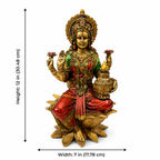 Lakshmi idol dimensions showing 12 inches high by 7 inches wide, 30.48 by 17.78 cm