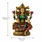 Lakshmi idol dimension image showing 8.5 inches in height and 5.5 inches in width, 21.59 by 13.97 cm