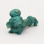 Turquoise and gold dachshund decorative sculpture, front angled view