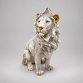 Majestic ivory and gold seated lion decorative sculpture, front view