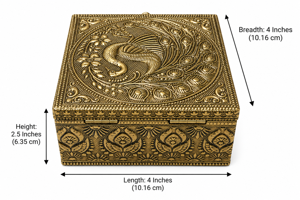 Mayur Bagh box dimensions: length 4 inches, breadth 4 inches and height 2.5 inches