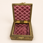 Open Mayur Bagh jewellery box with a rose coloured patterned interior and single square compartment