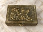 Mayura Bloom jewellery box with peacock feather and floral lid in a cream stone setting