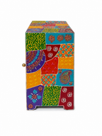 Side view of colourful patchwork jewellery organizer