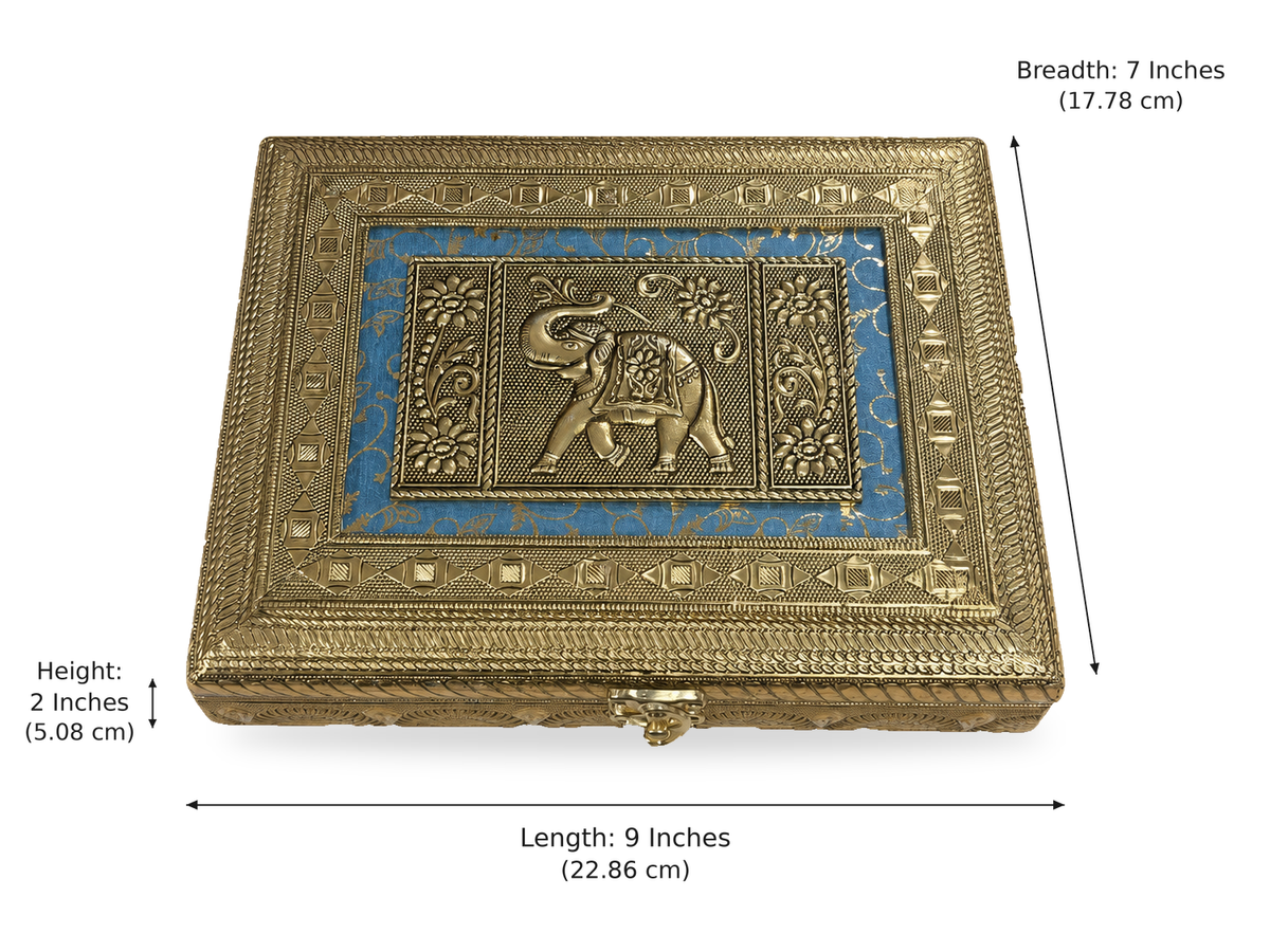 Neel Gaj elephant jewellery box dimensions: length 9 inches, width 7 inches, height 2 inches