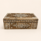 Noor Paisley keepsake box with ivory floral and paisley patterns and mirror accents, front view
